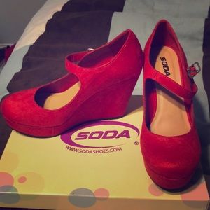 Red suede wedges